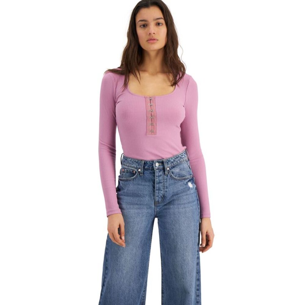 Bar III Ribbed Snap Front Bodysuit